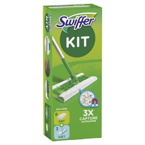 Starter Kit catturapolvere Swiffer Dry verde scopa + 8 panni - PG136 -  ArcoUfficio