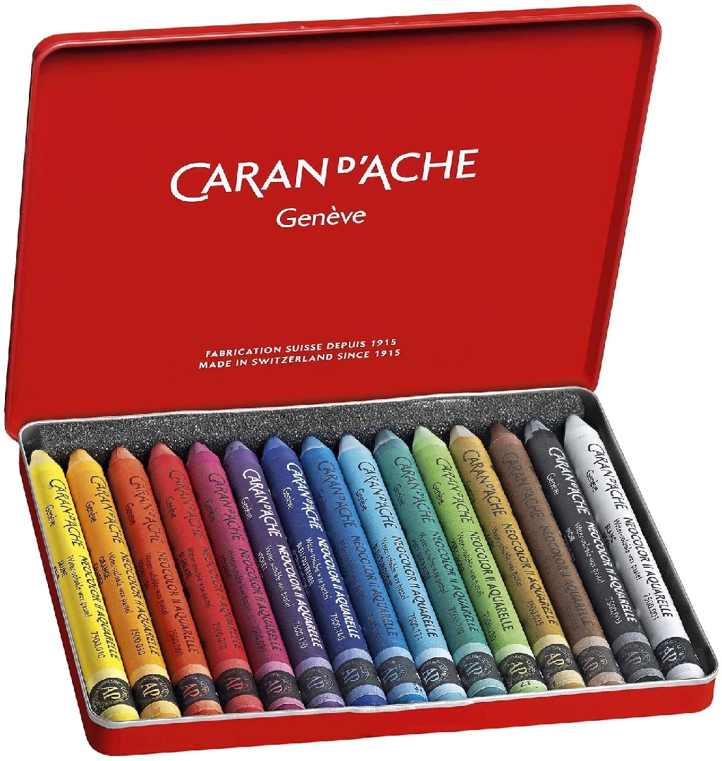 PASTELLI A CERA CARAN D'ACHE SCATOLA METALLO 15 PZ NEOCOLOR II ACQUARELLE -  ArcoUfficio