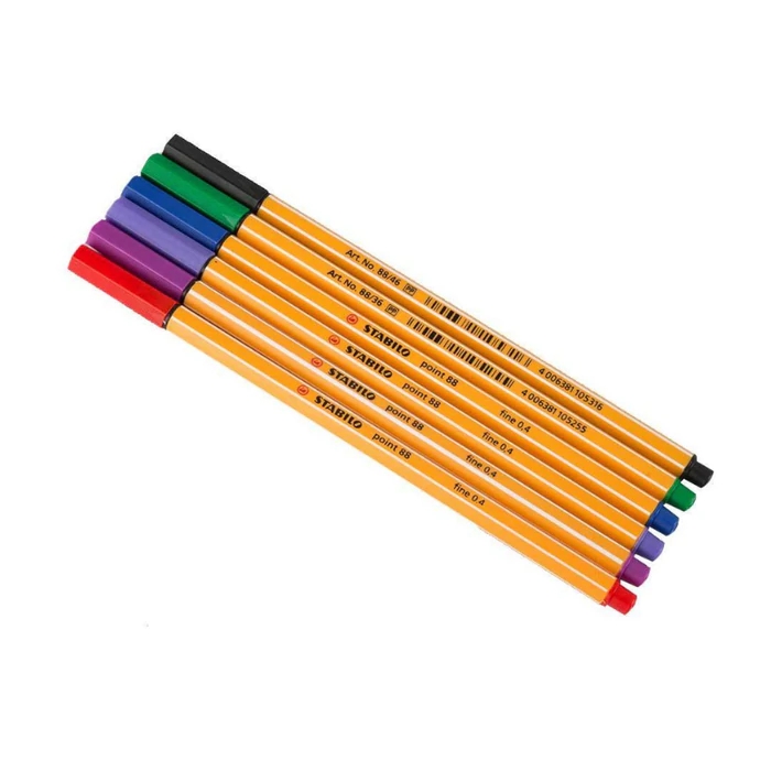 STABILO Penna fineliner point 88®, Punta fine, Fusto arancione a righe,  Inchiostro in colori neon assortiti - Penne Fineliner