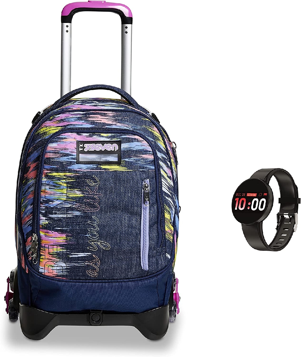 ZAINO TROLLEY SEVEN JACK VIRTUAL GIRL 3 RUOTE SGANCIABILE SMART WATCH NERO ArcoUfficio