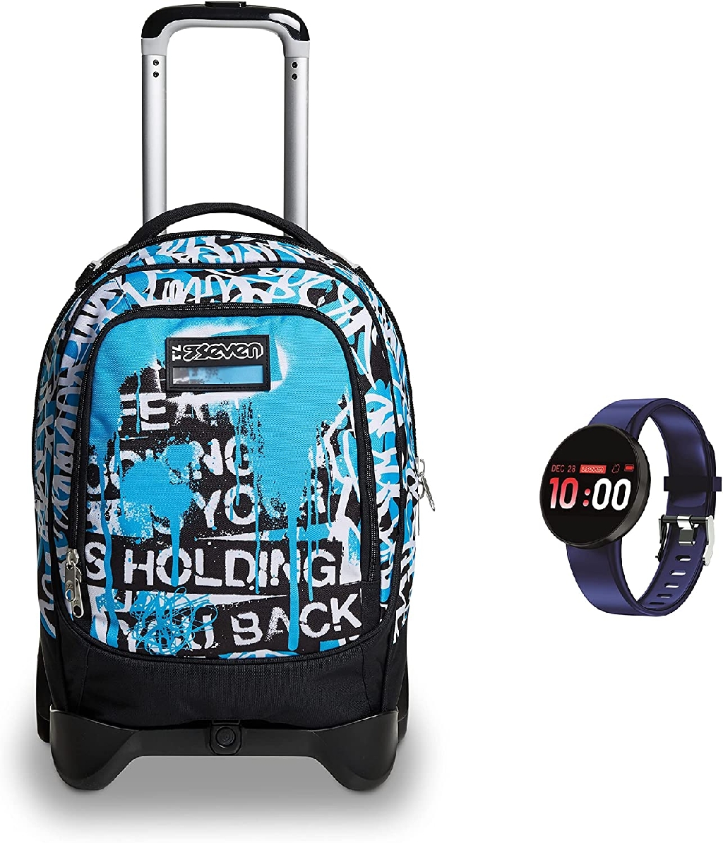 ZAINO TROLLEY SEVEN JACK DRIPPED BOY 2 RUOTE SGANCIABILE + SMART WATCH BLU  - ArcoUfficio