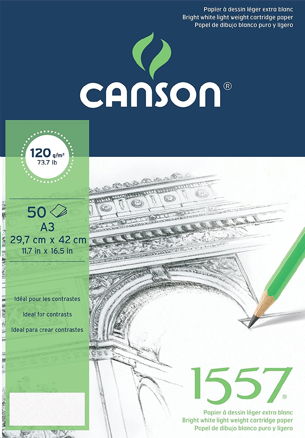 BLOCCO CANSON CARTA 120GR GRANA FINE A3 BIANCO 50 FOGLI